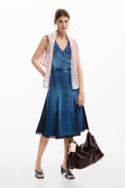 Desigual Denim Midi Dress In Blue