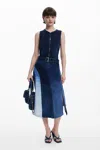 Desigual Denim Midi Dress With Belt In Blue