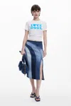Desigual Denim Midi Skirt With Panels In Blue