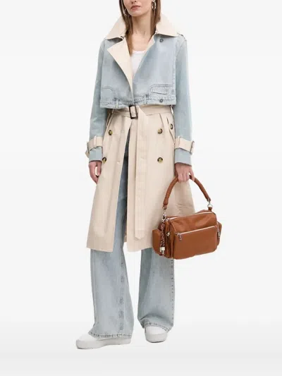 Desigual Denim-panelled Belted Trench Coat In Blue