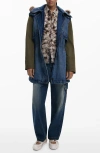 Desigual Denim Parka With Removable Hood & Sleeves In Blue