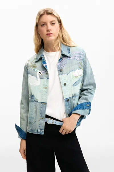 Desigual Denim Patch Jacket In Blue