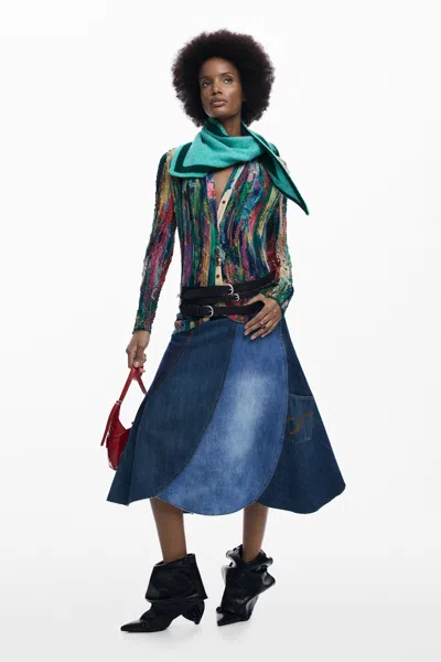 Desigual Denim Patch Skirt In Blue