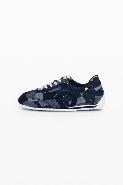 Desigual Denim Patchwork Sneaker In Blue