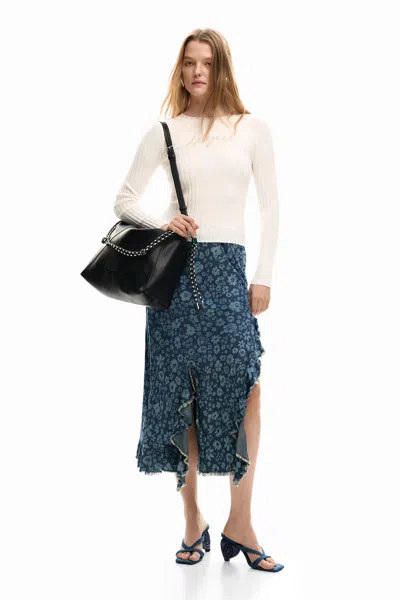Desigual Denim Ruffle Skirt In Blue