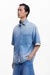 Desigual Denim Shirt With Stitching In Blue