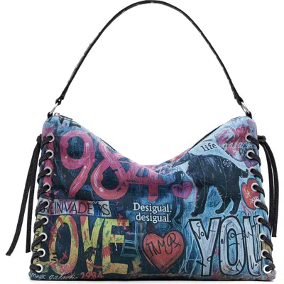 Desigual Denim Shoulder Bag In Multi