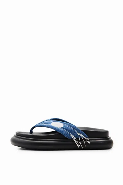 Desigual Denim Toe Post Sandals In Blue