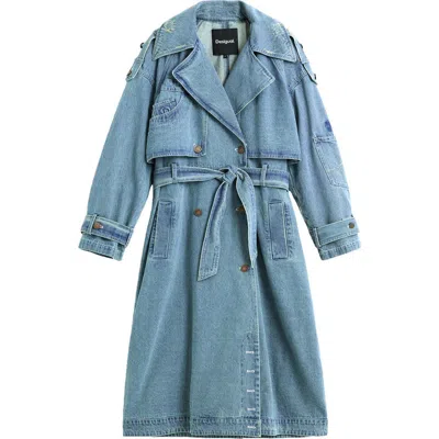Desigual Denim Trench Coat In Blue