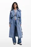 Desigual Denim Trench Coat With Belt In Blue