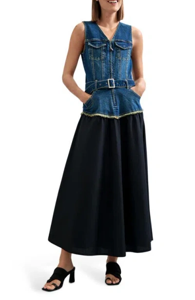Desigual Denim Vest Midi Dress In Blue