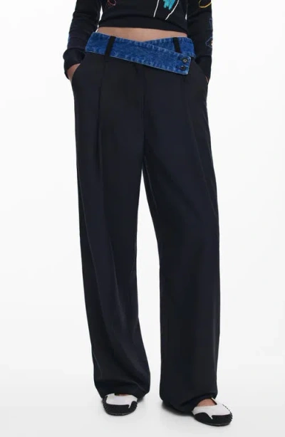 Desigual Pleated Denim Panel Trousers In Black