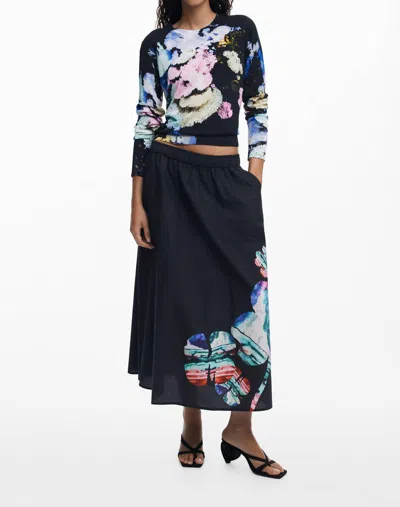 Desigual Designed By Mr. Christian Lacroix Skirt In Black Multi In Blue
