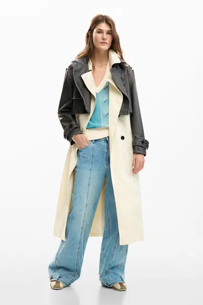 Desigual Detachable Trench Coat Combined In Multi