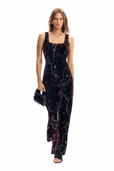 Desigual Devoré Jumpsuit In Black