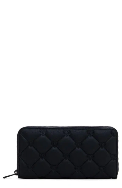 Desigual Diamond Quilted Faux Leather Zip Around Wallet In Black