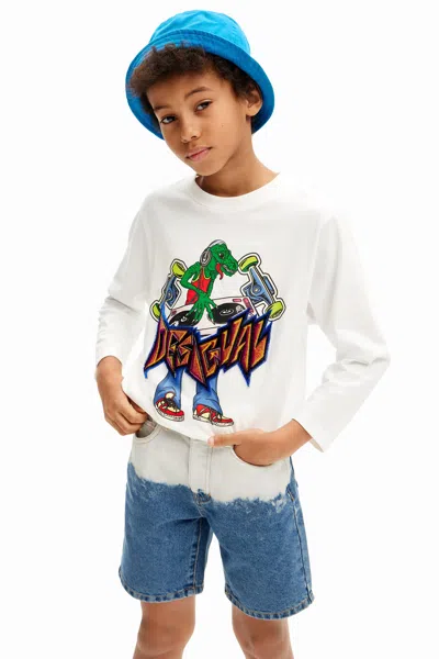 Desigual Kids' Dinosaur Print T-shirt In White