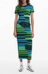 Desigual Disconnected Stripe Knit Dress In Green
