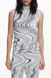 Desigual Distorted Stripe Mock Neck Tank In Multi
