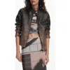 Desigual Distressed Faux Leather Hybrid Jacket In Brown