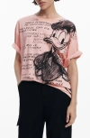 Desigual Donald Duck Drawing Cotton Graphic T-shirt In Pink
