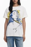 Desigual Doodle Face Cotton Graphic T-shirt In White
