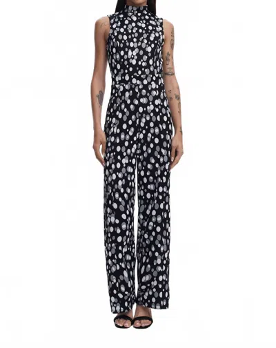 DESIGUAL DOTTY MOCK NECK JUMPSUIT IN BLACK