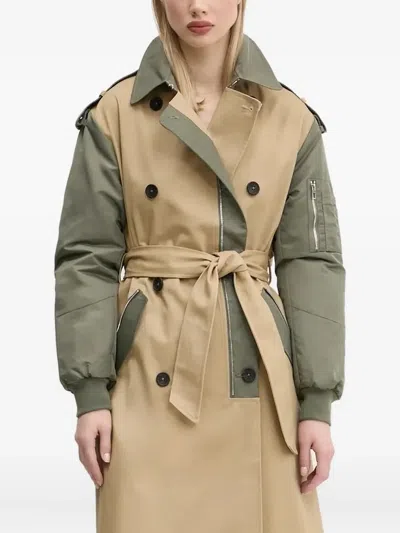 Desigual Double-breasted Bomber-sleeve Trench Coat In Green