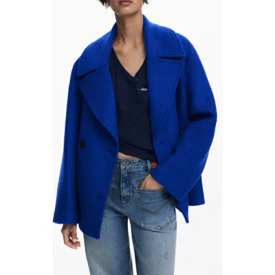 Desigual Double Breasted Coat In Blue