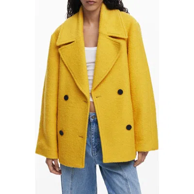 Desigual Double Breasted Coat In Yellow