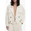 Desigual Double Breasted Crop Jacket In Neutral
