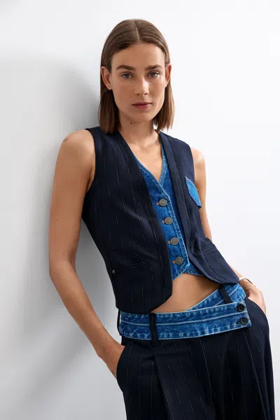 Desigual Double Lapel Vest In Blue