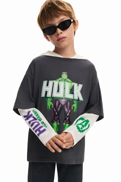 Desigual Kids' Double Sleeve Hulk T-shirt In Black