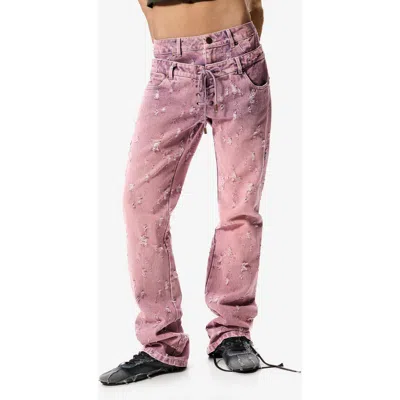 Desigual Double Waist Distress Straight Leg Jeans In Pink