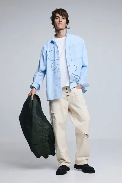 Desigual Double Waist Ripped Trousers In Blue