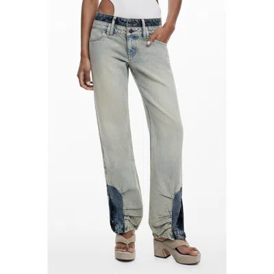 Desigual Double Waist Two-tone Jeans In Blue