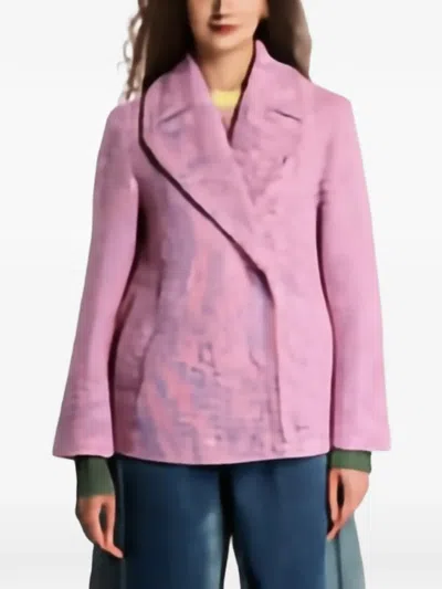 Desigual Double-breasted Bouclé Coat In Pink