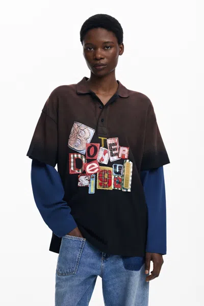 Desigual Double-sleeve Patch T-shirt Botter In Black