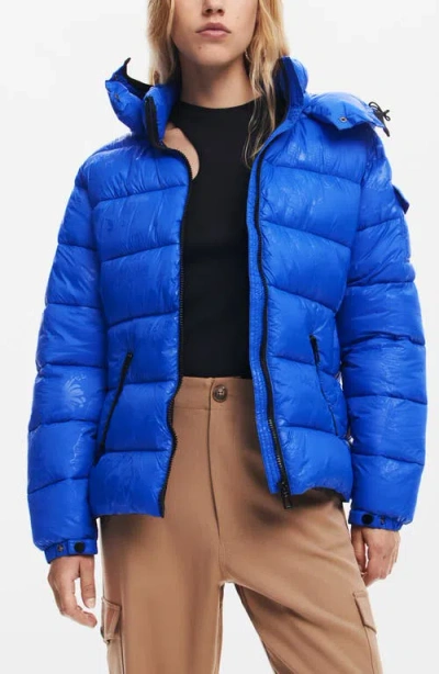 Desigual Drammen Hooded Puffer Coat In Blue