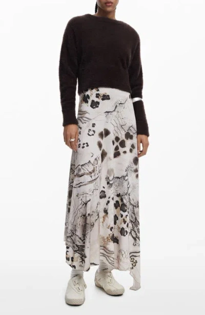 Desigual Drape Asymmetric Maxi Dress In Multi