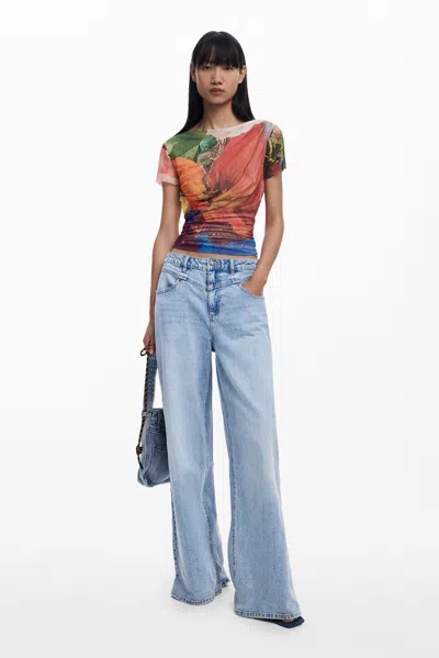 Desigual Draped Chiffon T-shirt In Orange