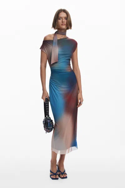 Desigual Draped Dress With Irregular Neckline In Brown