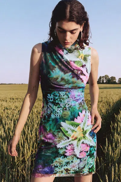Desigual Draped Floral Dress In Multi