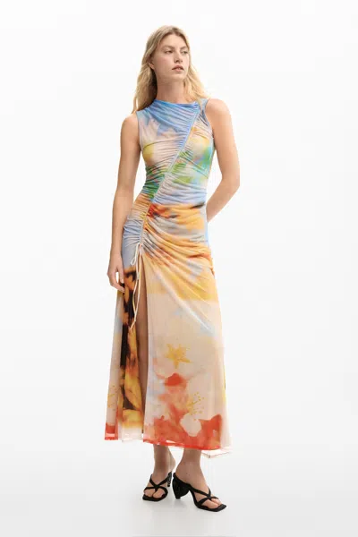 Desigual Draped Long Dress In Multi