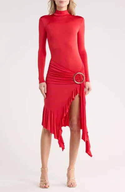 Desigual Draped Long Sleeve Maxi Dress In Red