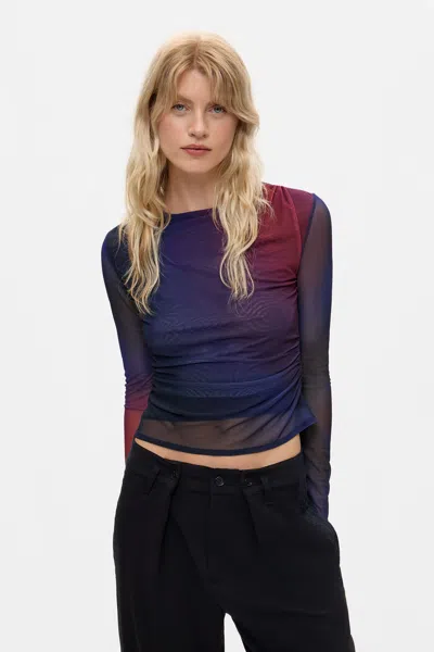 Desigual Draped Long Sleeve T-shirt In Blue