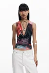 Desigual Draped Neckline T-shirt In Red