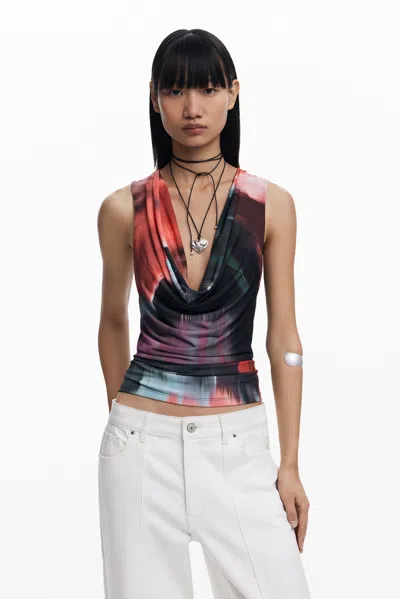 Desigual Draped Neckline T-shirt In Red