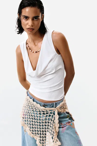 Desigual Draped Sleeveless T-shirt In White