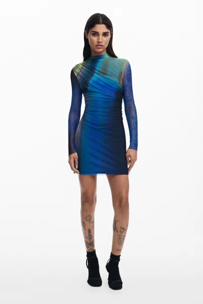 Desigual Draped Tulle Dress In Blue